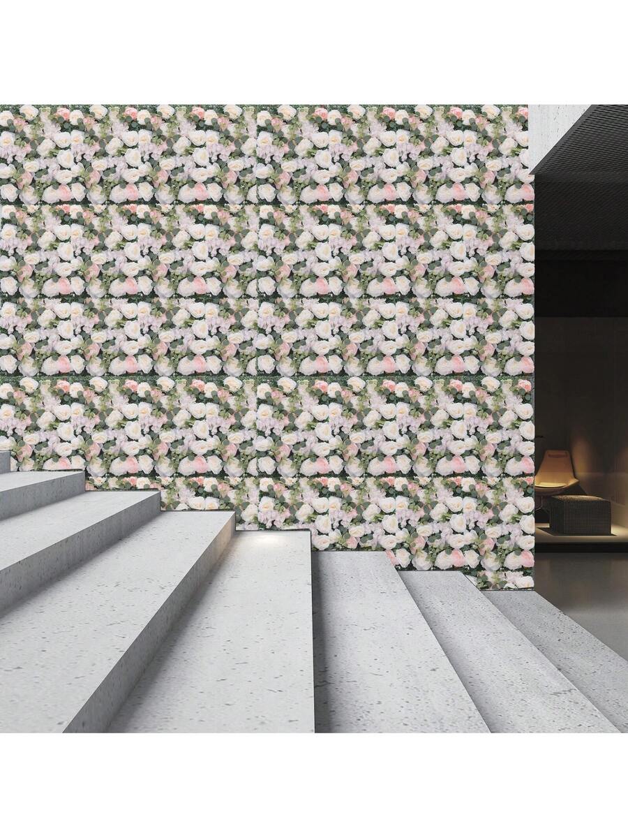 Artificial Flower Wall Panel 6PCS 23.62''x15.75''x0.79'' Lifelike Rose & Peony Panels Silk Fabric Floral Mat Greenery Eucalyptus Backdrop, Champagne White Greenery - Multicolor