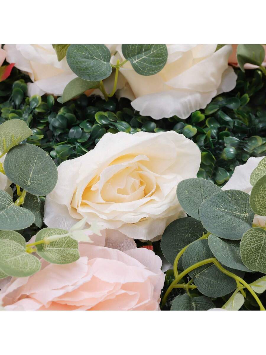 Artificial Flower Wall Panel 6PCS 23.62''x15.75''x0.79'' Lifelike Rose & Peony Panels Silk Fabric Floral Mat Greenery Eucalyptus Backdrop, Champagne White Greenery - Multicolor