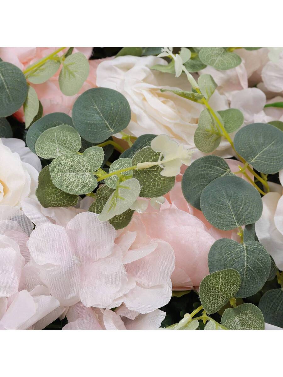 Artificial Flower Wall Panel 6PCS 23.62''x15.75''x0.79'' Lifelike Rose & Peony Panels Silk Fabric Floral Mat Greenery Eucalyptus Backdrop, Champagne White Greenery - Multicolor