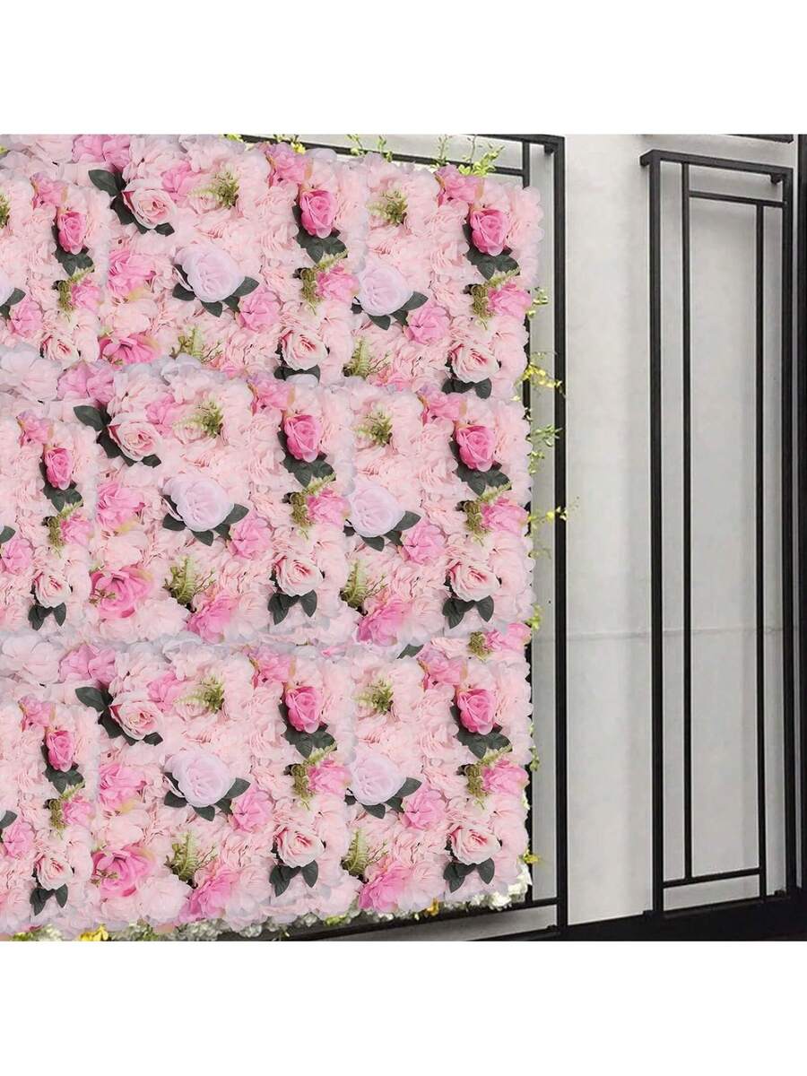 12 Pack Artificial Flower Wall Panels 24" X 16" Flower Wall Panel Backdrop Faux Hydrangea Rose Flower Backdrop Panels For Flower Wall Decor Wedding Party Event Decoration - Baby Pink