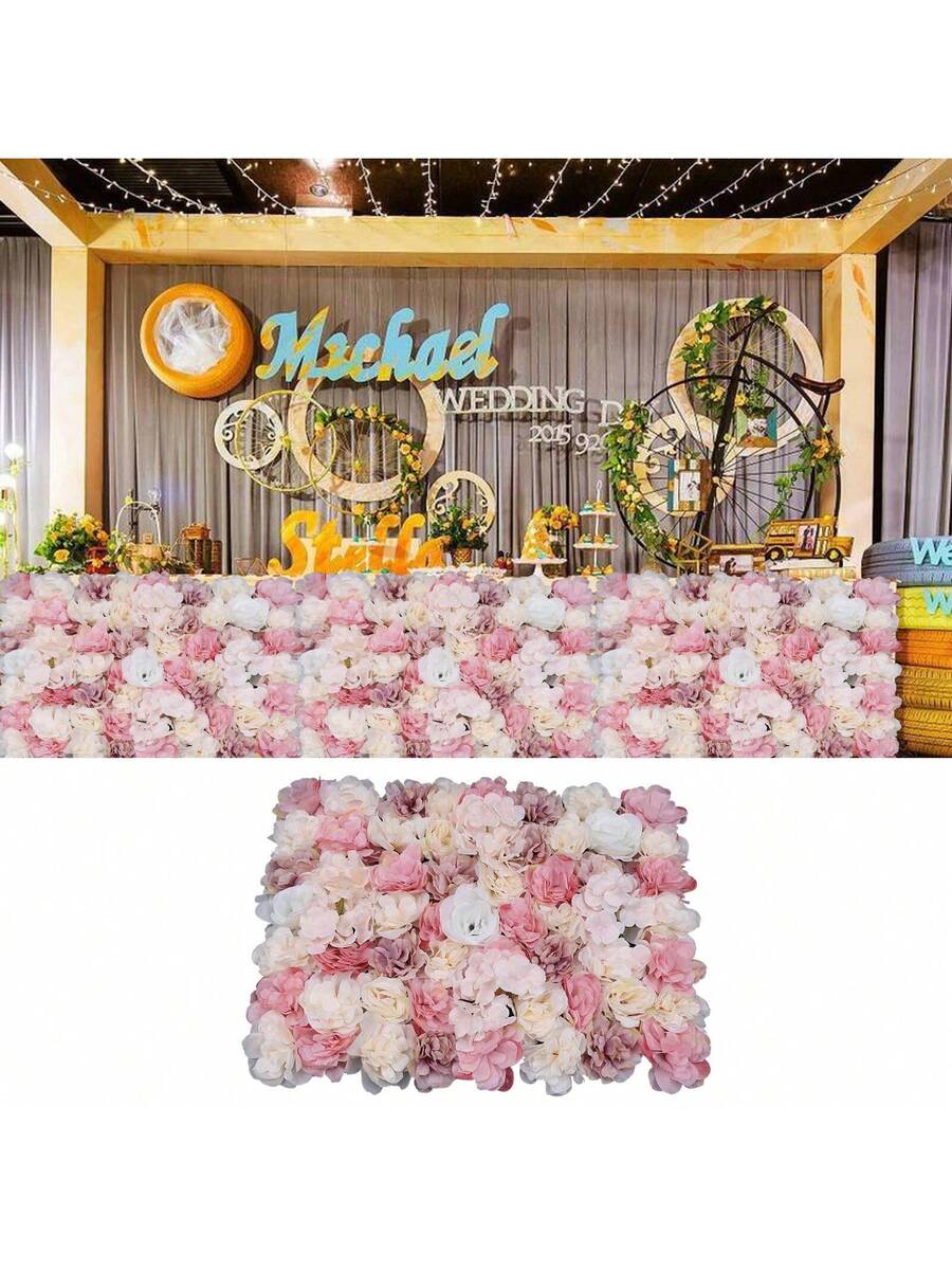TFCFL 12pcs Artificial Flower Wall Panel SPlastic Wedding Backdrop Decor 16''x24'' Party Favors Room Decor Bride - Multicolor