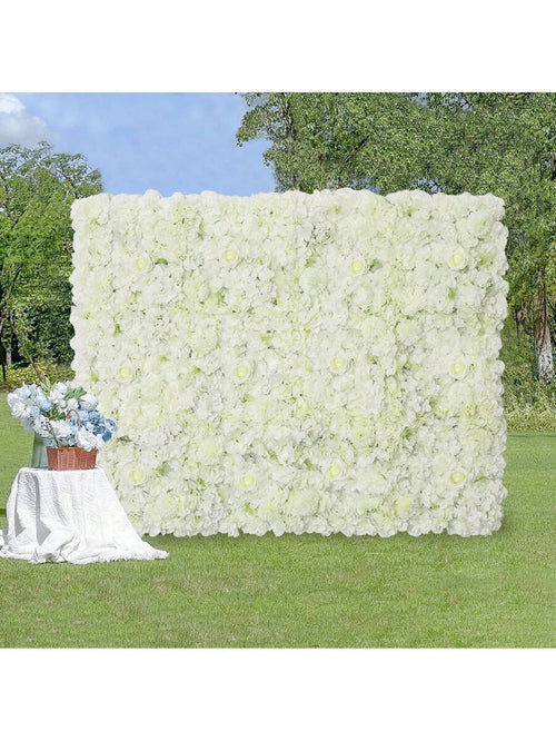 24 Pcs White 3D Flower Wall Backdrop 7.5ftx5ft Wedding Rose Floral Wall Backdrop For Bridal Shower Birthday Party Wedding Rose Floral Photo Background Valentines Christmas Wedding Decorations - White