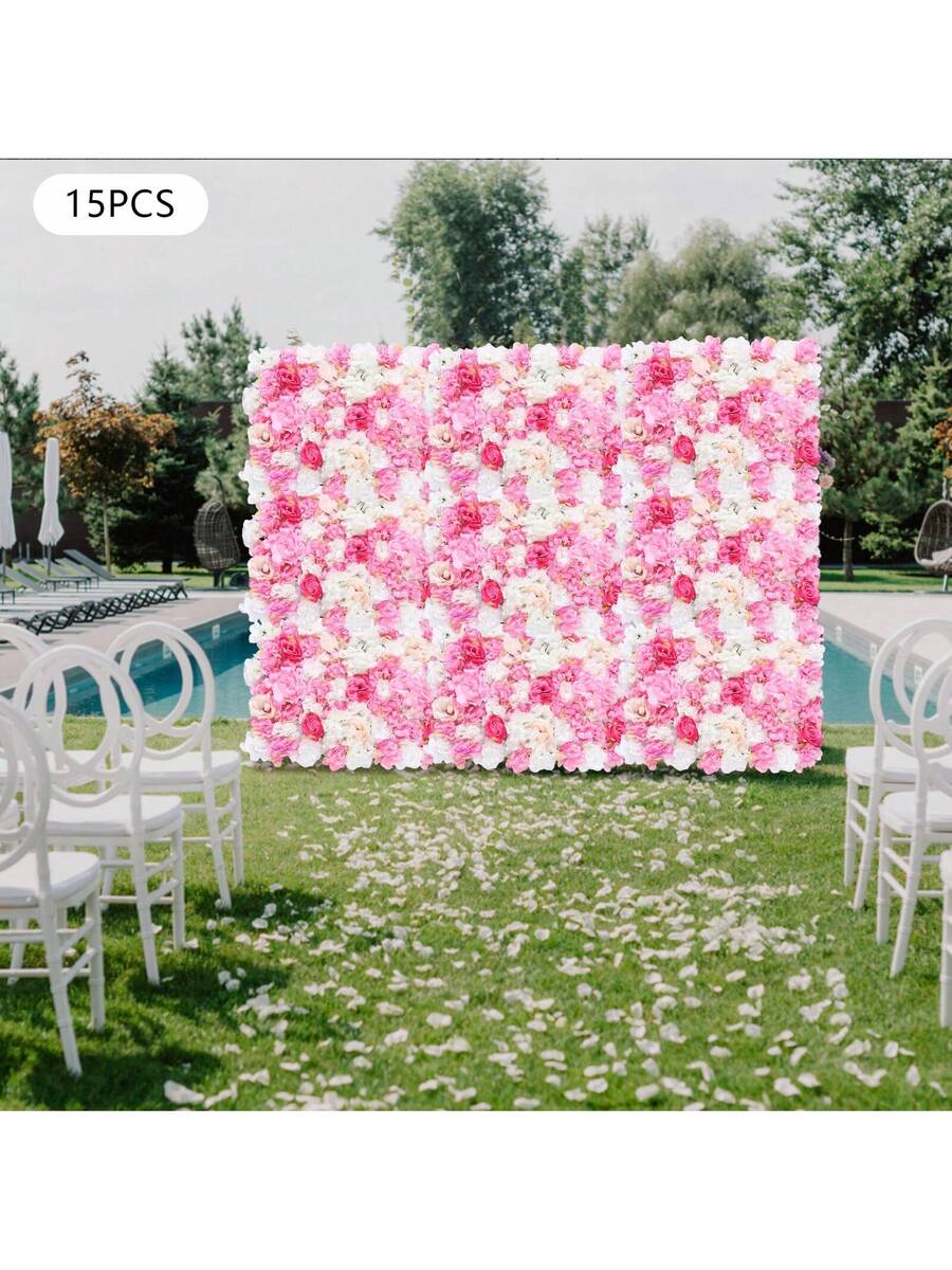 TFCFL 15 Pcs Artificial Silk Flower Wall Panel Wedding Photography Venue - Multicolor