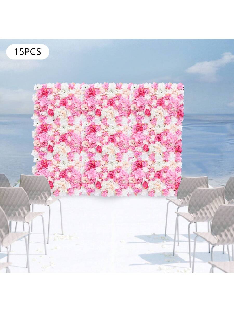 TFCFL 15 Pcs Artificial Silk Flower Wall Panel Wedding Photography Venue - Multicolor