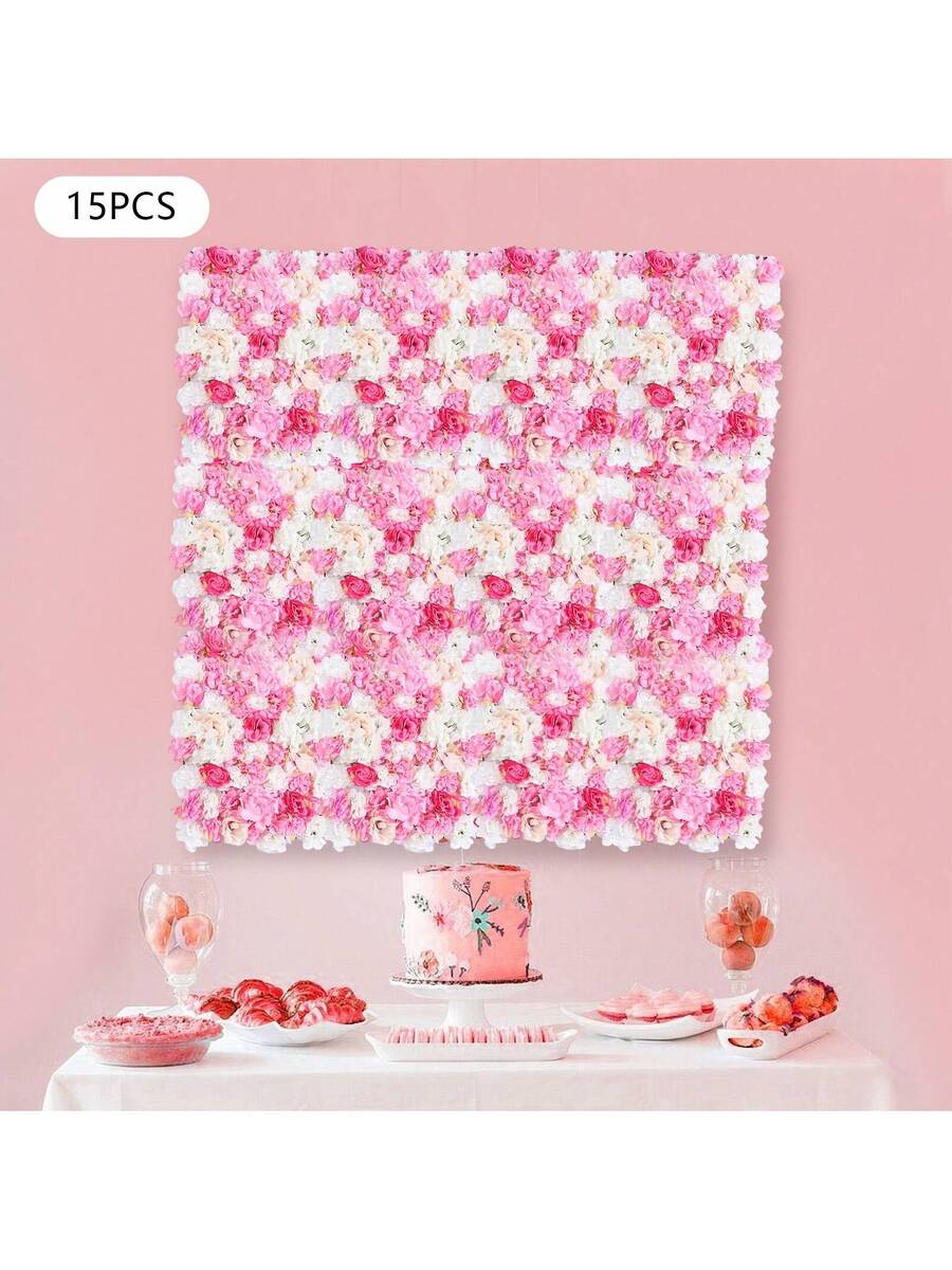 TFCFL 15 Pcs Artificial Silk Flower Wall Panel Wedding Photography Venue - Multicolor