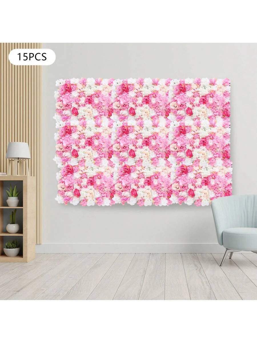TFCFL 15 Pcs Artificial Silk Flower Wall Panel Wedding Photography Venue - Multicolor