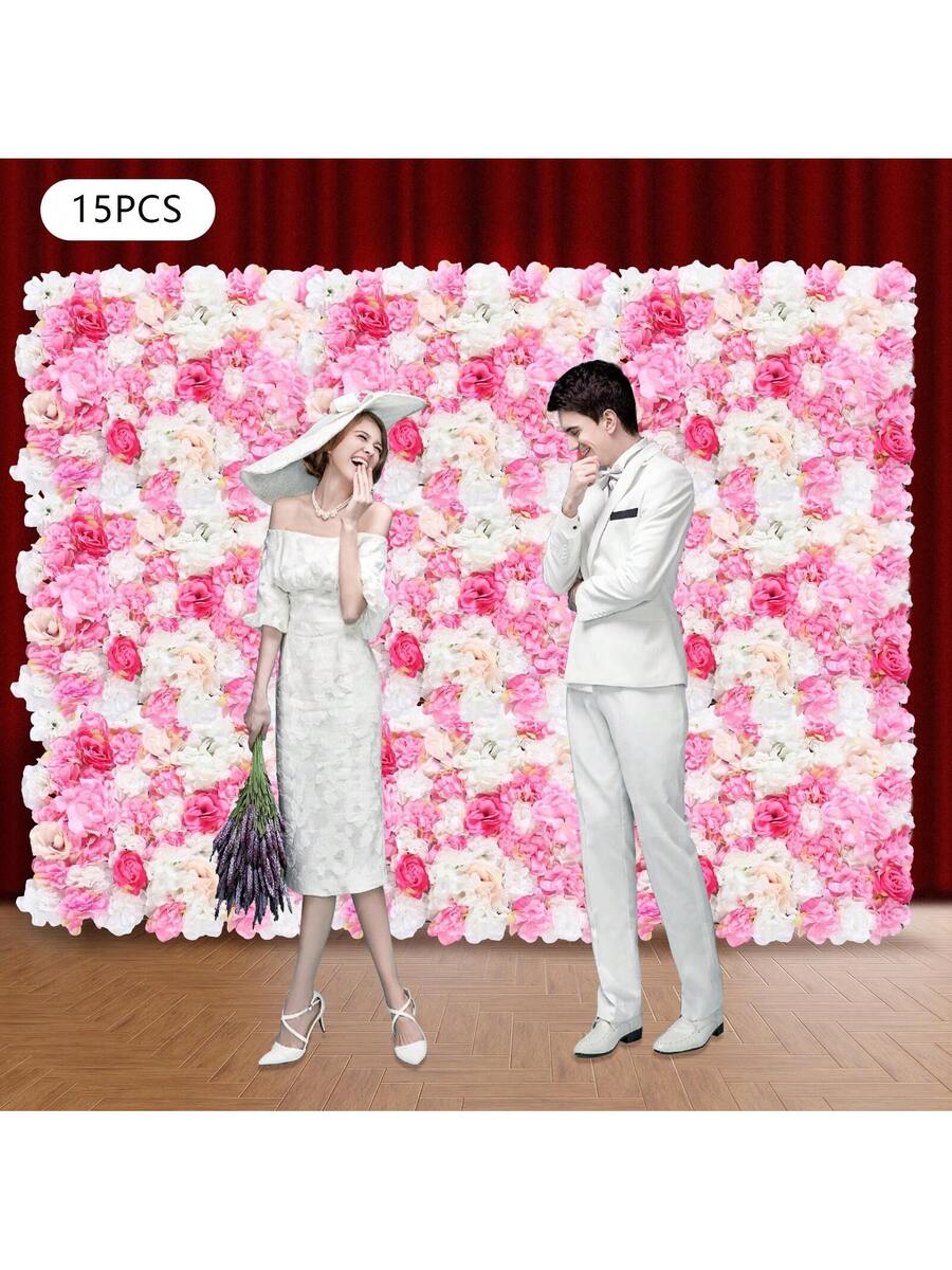 TFCFL 15 Pcs Artificial Silk Flower Wall Panel Wedding Photography Venue - Multicolor