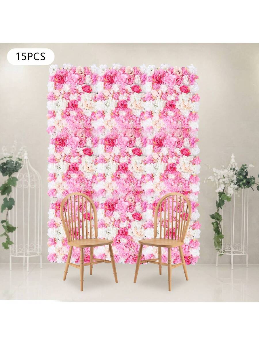 TFCFL 15 Pcs Artificial Silk Flower Wall Panel Wedding Photography Venue - Multicolor
