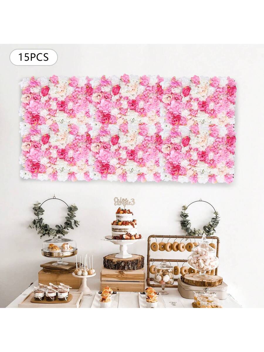 TFCFL 15 Pcs Artificial Silk Flower Wall Panel Wedding Photography Venue - Multicolor