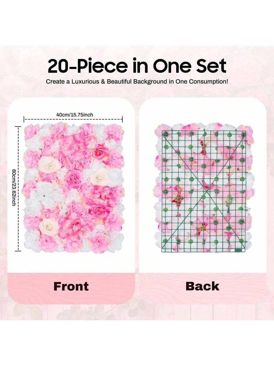 Rainaut 20 Pieces DIY Artificial Flower Wall 60x40cm Romantic Artificial Flowers Flower Panel Silk Flower For Wedding Party Table Backdrop Wall Decoration (Pink/White Peony+Rose) Valentine's Day Gifts Fast Shipping Available - Pink
