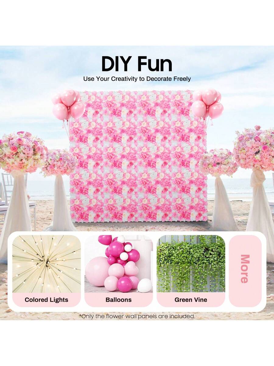 Rainaut 20 Pieces DIY Artificial Flower Wall 60x40cm Romantic Artificial Flowers Flower Panel Silk Flower For Wedding Party Table Backdrop Wall Decoration (Pink/White Peony+Rose) Valentine's Day Gifts Fast Shipping Available - Pink