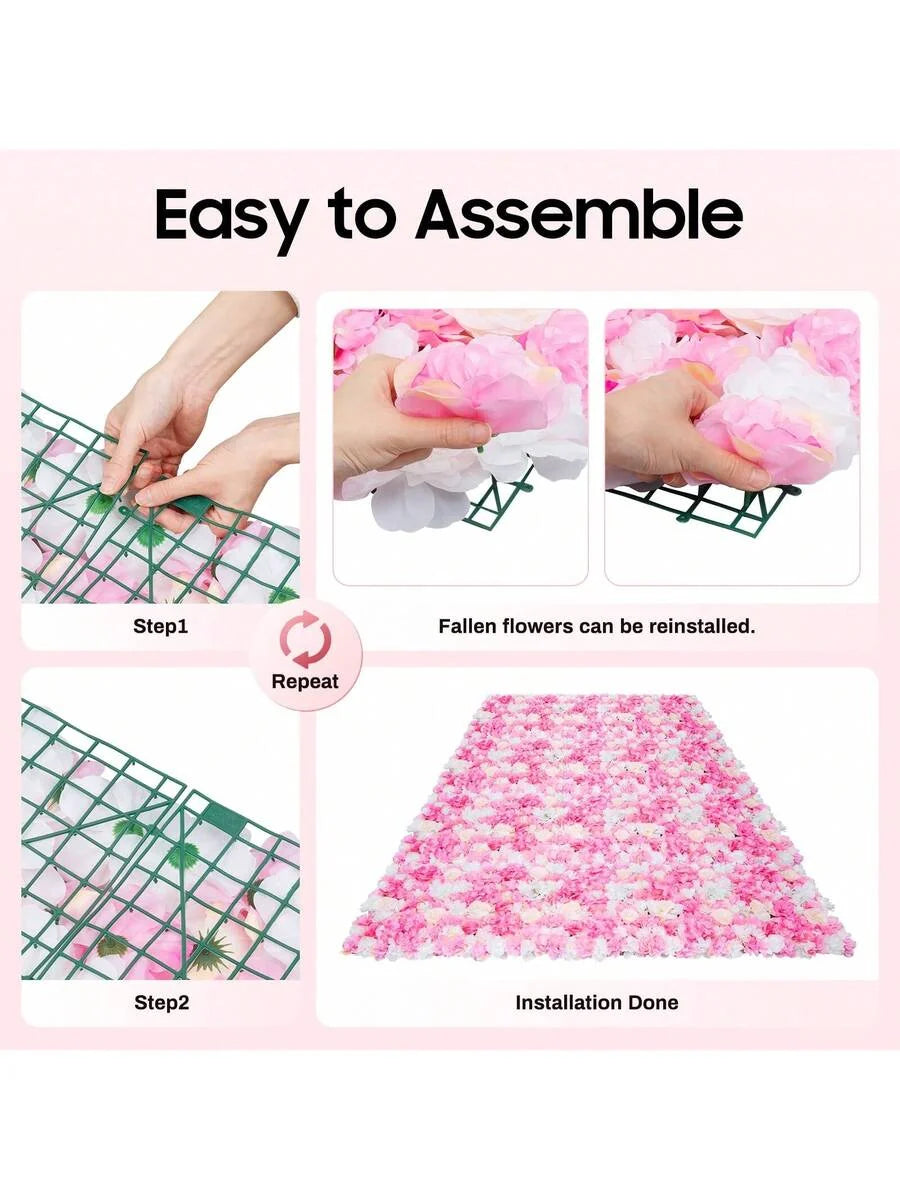 Rainaut 20 Pieces DIY Artificial Flower Wall 60x40cm Romantic Artificial Flowers Flower Panel Silk Flower For Wedding Party Table Backdrop Wall Decoration (Pink/White Peony+Rose) Valentine's Day Gifts Fast Shipping Available - Pink