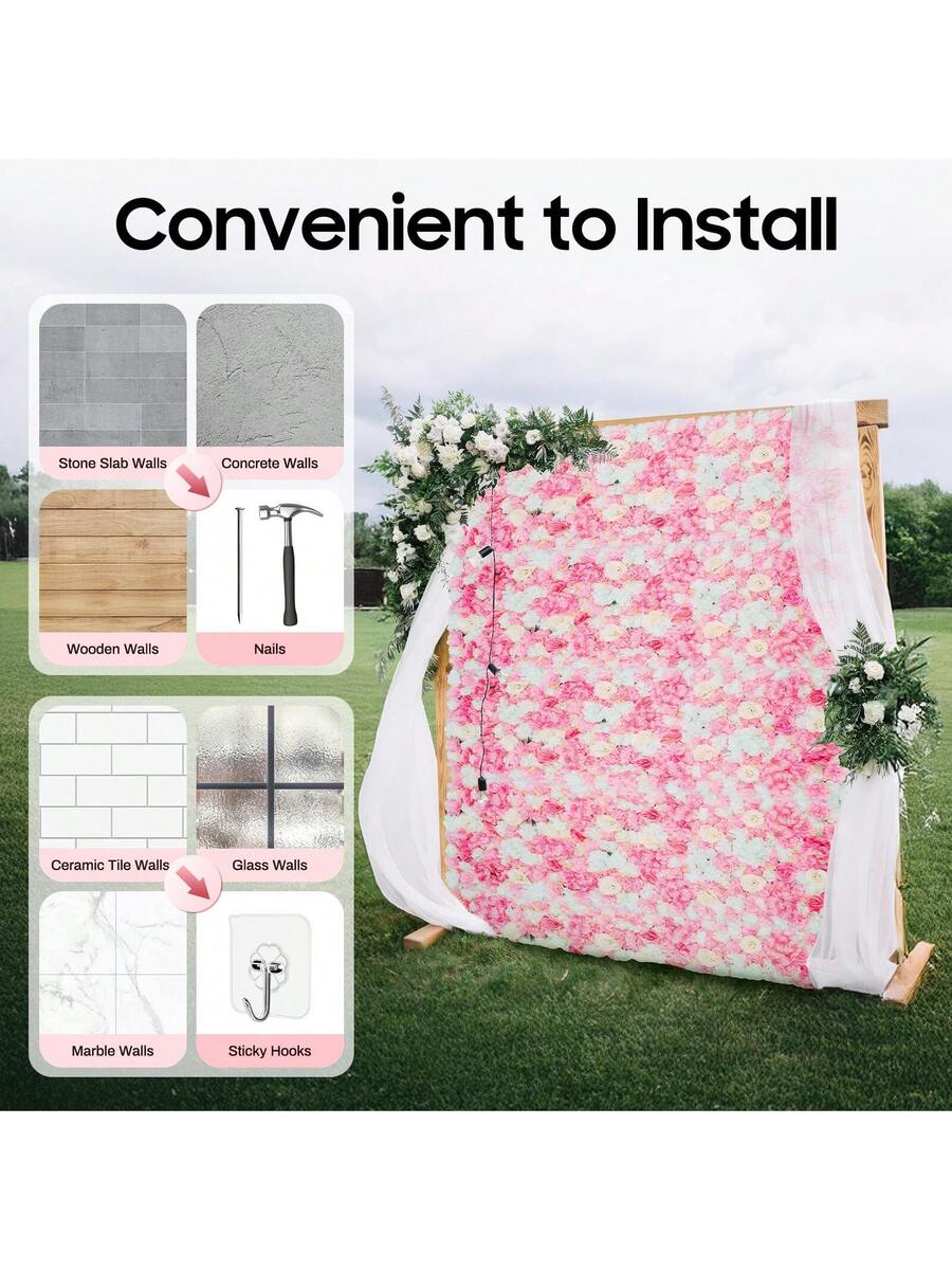 Rainaut 20 Pieces DIY Artificial Flower Wall 60x40cm Romantic Artificial Flowers Flower Panel Silk Flower For Wedding Party Table Backdrop Wall Decoration (Pink/White Peony+Rose) Valentine's Day Gifts Fast Shipping Available - Pink