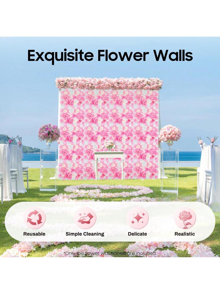 Rainaut 20 Pieces DIY Artificial Flower Wall 60x40cm Romantic Artificial Flowers Flower Panel Silk Flower For Wedding Party Table Backdrop Wall Decoration (Pink/White Peony+Rose) Valentine's Day Gifts Fast Shipping Available - Pink