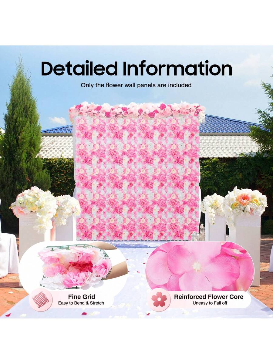 Rainaut 20 Pieces DIY Artificial Flower Wall 60x40cm Romantic Artificial Flowers Flower Panel Silk Flower For Wedding Party Table Backdrop Wall Decoration (Pink/White Peony+Rose) Valentine's Day Gifts Fast Shipping Available - Pink
