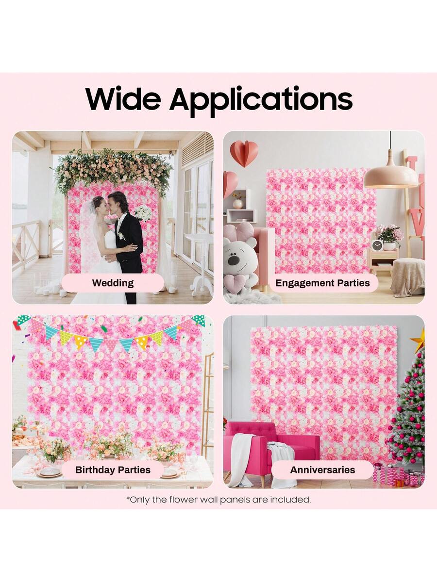 Rainaut 20 Pieces DIY Artificial Flower Wall 60x40cm Romantic Artificial Flowers Flower Panel Silk Flower For Wedding Party Table Backdrop Wall Decoration (Pink/White Peony+Rose) Valentine's Day Gifts Fast Shipping Available - Pink