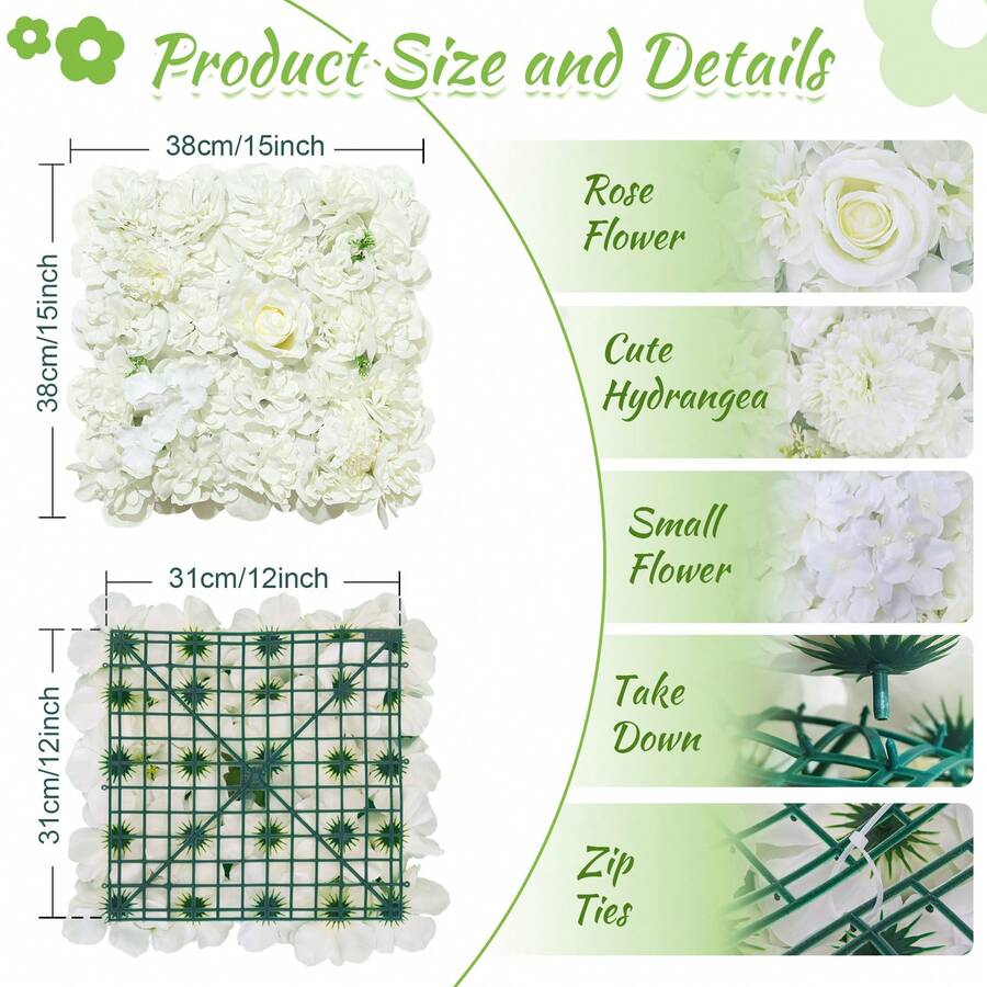24 Pcs White 3D Flower Wall Backdrop 7.5ftx5ft Wedding Rose Floral Wall Backdrop For Bridal Shower Birthday Party Wedding Rose Floral Photo Background Valentines Christmas Wedding Decorations - White