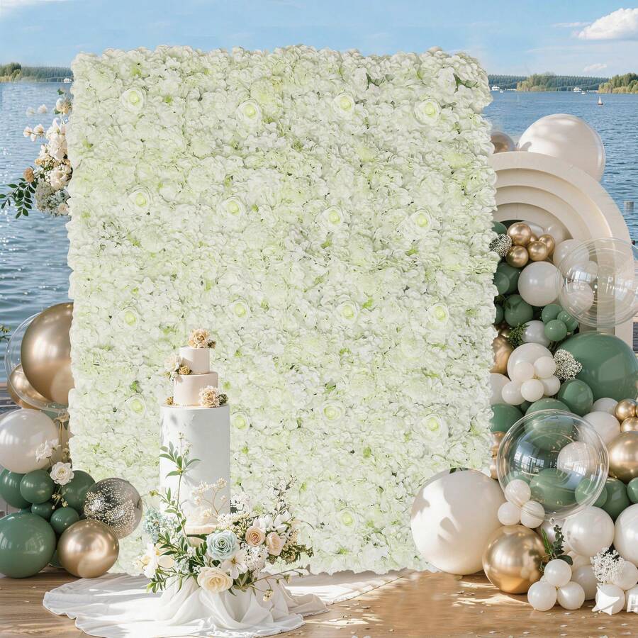 24 Pcs White 3D Flower Wall Backdrop 7.5ftx5ft Wedding Rose Floral Wall Backdrop For Bridal Shower Birthday Party Wedding Rose Floral Photo Background Valentines Christmas Wedding Decorations - White