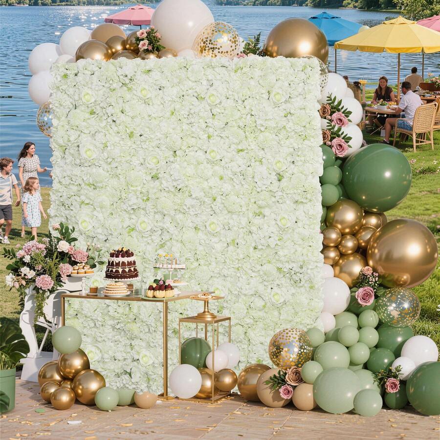 24 Pcs White 3D Flower Wall Backdrop 7.5ftx5ft Wedding Rose Floral Wall Backdrop For Bridal Shower Birthday Party Wedding Rose Floral Photo Background Valentines Christmas Wedding Decorations - White
