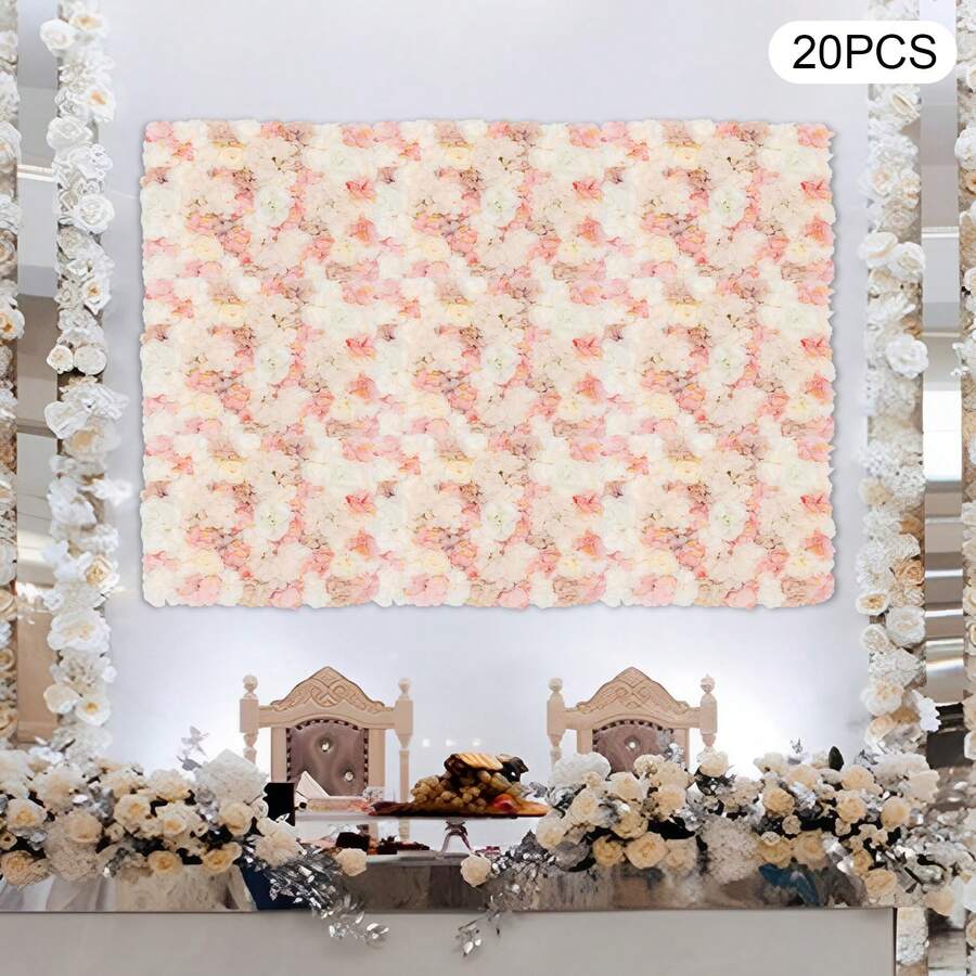WOBENFOG 20PCS Flower Wall Panels, 23.62*15.75in  Rose Hydrangea Floral Wall Background Silk Flowers Panel Decoration,  Artificial Flower Backdrop For Wedding, Party, Home Decoration, Photo Background - Multicolor