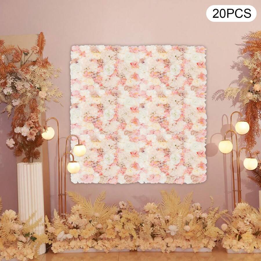 WOBENFOG 20PCS Flower Wall Panels, 23.62*15.75in  Rose Hydrangea Floral Wall Background Silk Flowers Panel Decoration,  Artificial Flower Backdrop For Wedding, Party, Home Decoration, Photo Background - Multicolor