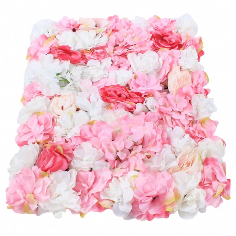 16"X 24" Artificial Flower Wall Panels,Flower Wall Mat Silk Flower Panels For Outdoor Garden Backyard Fence Fence Privacy Screen And Indoor Wall Decor(12Pcs Pink+White+Rose Red) - Pink