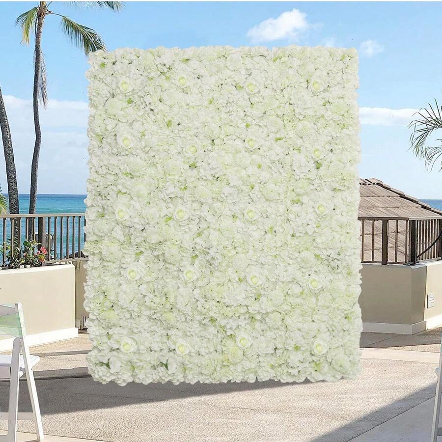 24 Pcs White 3D Flower Wall Backdrop 7.5ftx5ft Wedding Rose Floral Wall Backdrop For Bridal Shower Birthday Party Wedding Rose Floral Photo Background Valentines Christmas Wedding Decorations - White