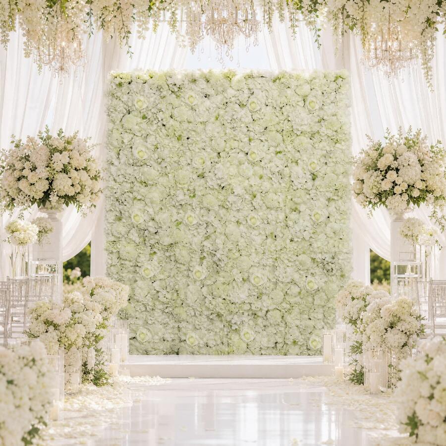 24 Pcs White 3D Flower Wall Backdrop 7.5ftx5ft Wedding Rose Floral Wall Backdrop For Bridal Shower Birthday Party Wedding Rose Floral Photo Background Valentines Christmas Wedding Decorations - White