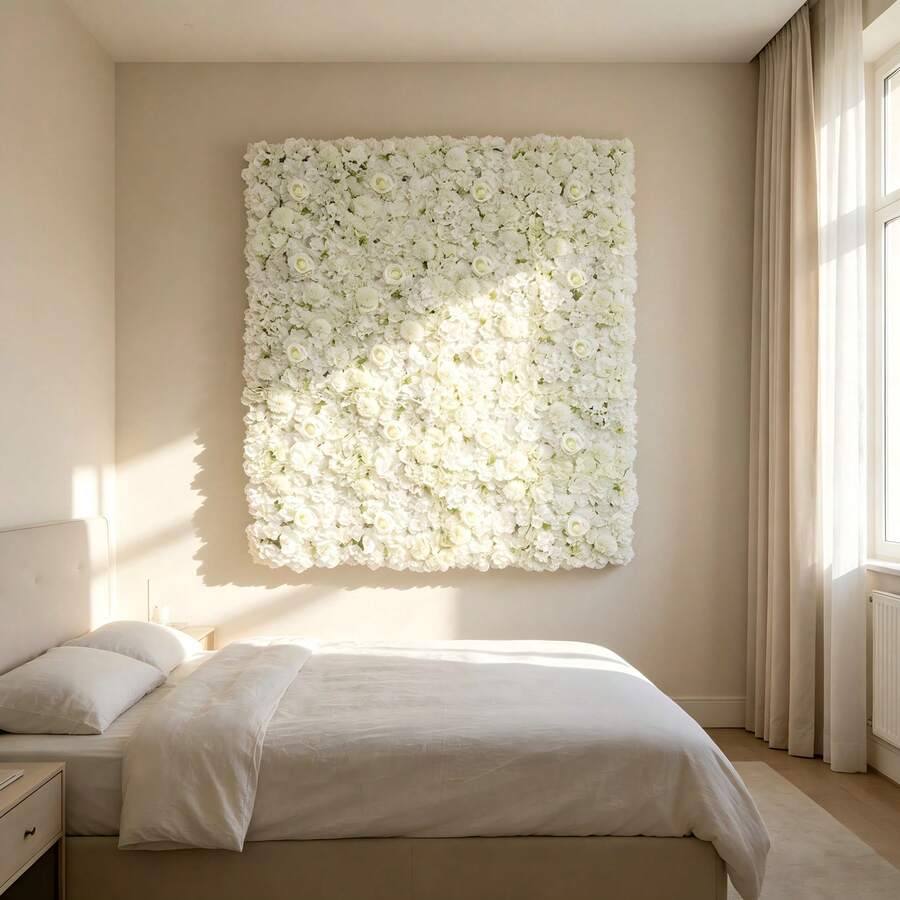 24 Pcs White 3D Flower Wall Backdrop 7.5ftx5ft Wedding Rose Floral Wall Backdrop For Bridal Shower Birthday Party Wedding Rose Floral Photo Background Valentines Christmas Wedding Decorations - White