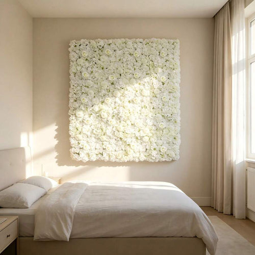24 Pcs White 3D Flower Wall Backdrop 7.5ftx5ft Wedding Rose Floral Wall Backdrop For Bridal Shower Birthday Party Wedding Rose Floral Photo Background Valentines Christmas Wedding Decorations - White