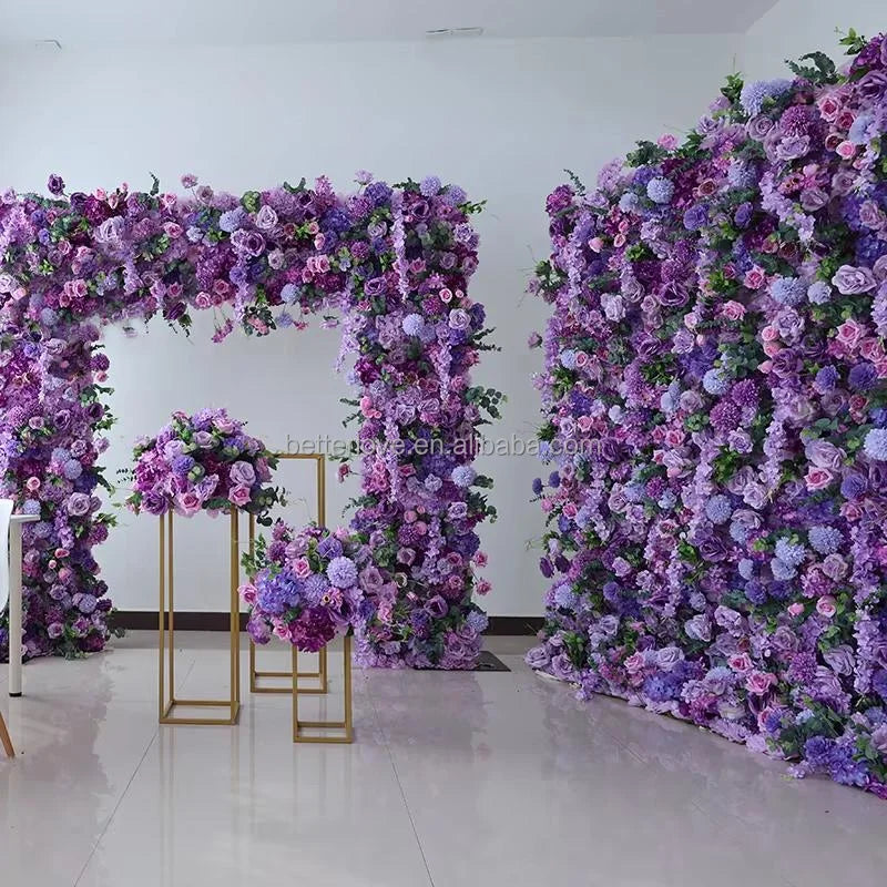 purple Flower Wall Oem Luxurious Beautiful Artificial Flowers Wall Panels Backdrop 8ft X 8ft Decoration for Wedding Party Home