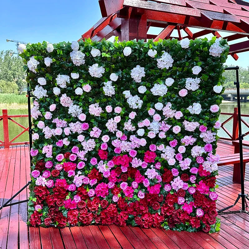 MYFW High-quality Customized 5D 3D Flower Wall Backdrop Silk Artificial Decorative Flower Wall Pink Wedding Rose Wall Penels