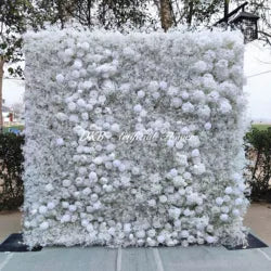 Wholesale Artificial Flower Wall 8ft X 8ft White Roll up Flower Wall Panel Silk Rose Wall Backdrop for Wedding Decoration - customizable / HQ205