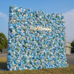 Wedding Party Event Decor  Flower Wall Panel  3D Roll up Fabric Cloth Artificial Silk Rose Flower Wall Backdrop - 1*1m   3