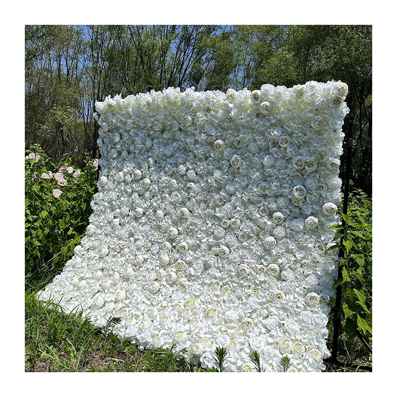 QYY Customized 3D Effects Mix Plant Flower Wall Mats Artificial Flowers Wall Rose Panel Decoration