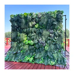 MYFW High-quality Customized 5D 3D Flower Wall Backdrop Silk Artificial Decorative Flower Wall Pink Wedding Rose Wall Penels - 240*240cm free size you like / Green 02