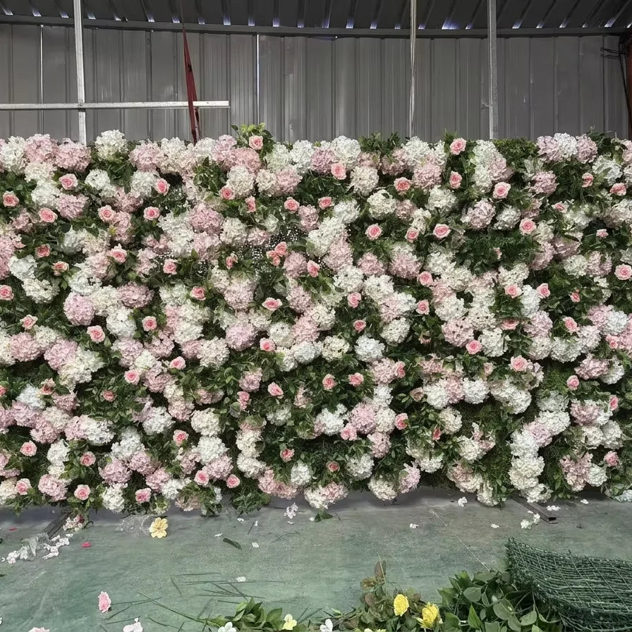 Wholesale Forest Artificial Flower Wall Roll up 8ftx8ft Greenery Silk Floral Wall Wedding Backdrop Decoration for Photography