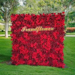 8x8 ft Silk Flower Wall Panel Square Artificial Floral Backdrop for Wedding Hotel Banquet Event Decoration - 8ft*8ft / Red 2