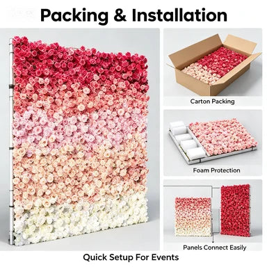 Artificial Red Roses 3D Flower Wall Outdoor Wedding Background Hotel Stage Decoration Artificial Flower Wall