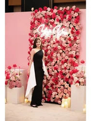 Wedding Party Event Decor  Flower Wall Panel  3D Roll up Fabric Cloth Artificial Silk Rose Flower Wall Backdrop - 1*1m   2
