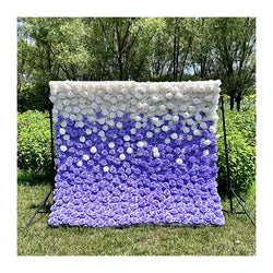 MYFW High-quality Customized 5D 3D Flower Wall Backdrop Silk Artificial Decorative Flower Wall Pink Wedding Rose Wall Penels - 240*240cm free size you like / White + Purple