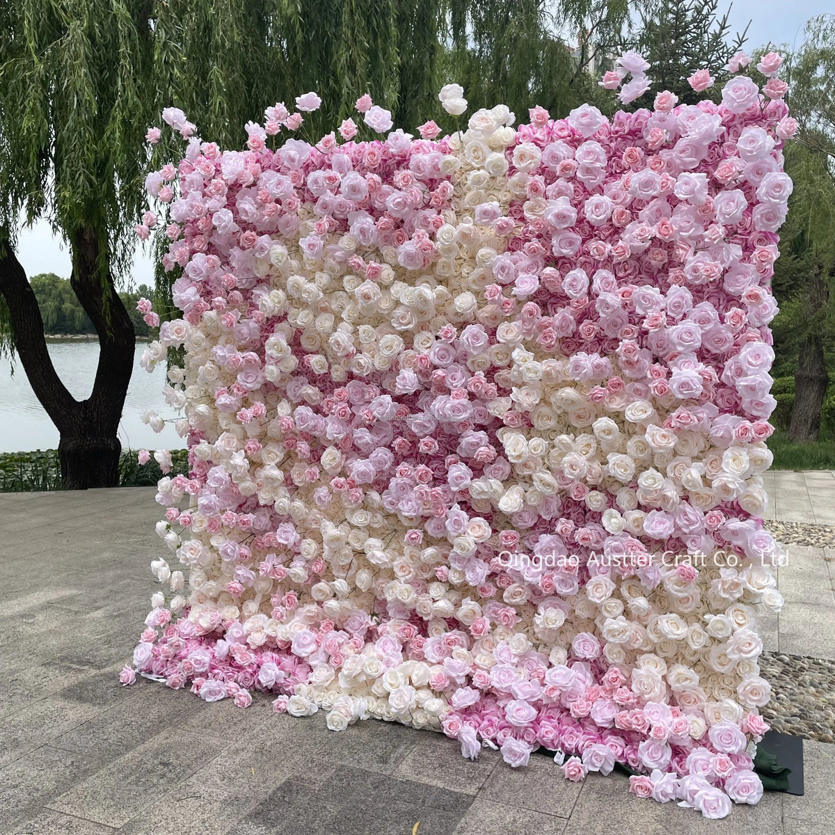 High Quality 3D Silk Floral Panel Custom 5D/8D Artificial Rose Flower Wall Wedding Christmas Graduation Stage Background