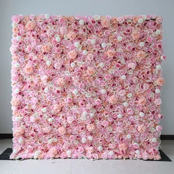 A01 Custom Pink White Floral Wall Panel Backdrop 3D 5D Roll up Zipper Fabric Artificial Silk Rose Flower Wall for Wedding Decor - #15 137-2