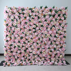 A01 Custom Pink White Floral Wall Panel Backdrop 3D 5D Roll up Zipper Fabric Artificial Silk Rose Flower Wall for Wedding Decor - #16 051-3