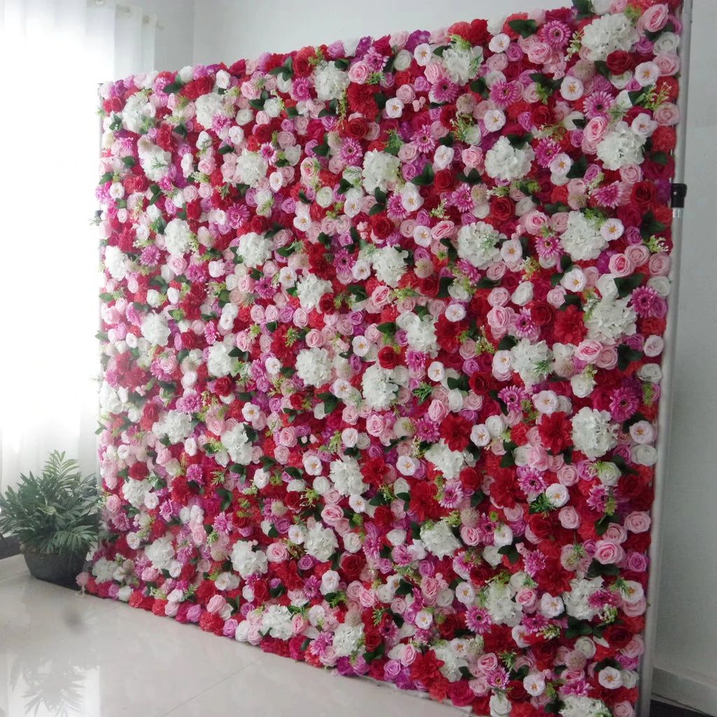 Custom 3D White Plastic Fabric Handmade Artificial Rose Flower Wall Wedding Mother's Day Background Decoration