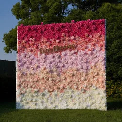 Wedding Party Event Decor  Flower Wall Panel  3D Roll up Fabric Cloth Artificial Silk Rose Flower Wall Backdrop - 1*1m   7