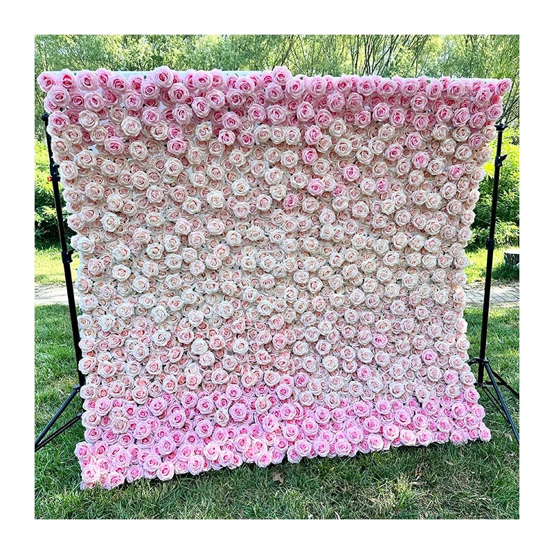 MYFW High-quality Customized 5D 3D Flower Wall Backdrop Silk Artificial Decorative Flower Wall Pink Wedding Rose Wall Penels