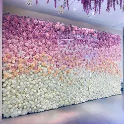 Pink White Rose Gradient Artificial Flower Background Wall Red Gradient Roses Net Red Punch Card Rose Hydrangea Flower Wall - One square unit / Blue-style 14
