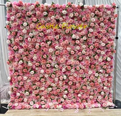 O-W011 8ft X 8ft  Roll up Cloth Flower Wall Backdrop Events Wedding Decor Artificial Flowers Wall Silk Rose Wall Flower Decor - 60cm x 40cm,8ft *8ft, 10ft*10ft / #015