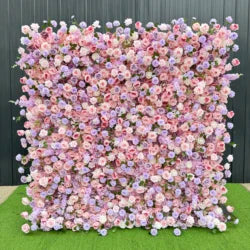 W-B041 New Purple Flower Wall 5D Rolled up Backdrop Flower Wall Party Wedding Decorative Flowers Wall for Birthday Party - 8ft*8ft, 10ft*10ft, custome / FW741